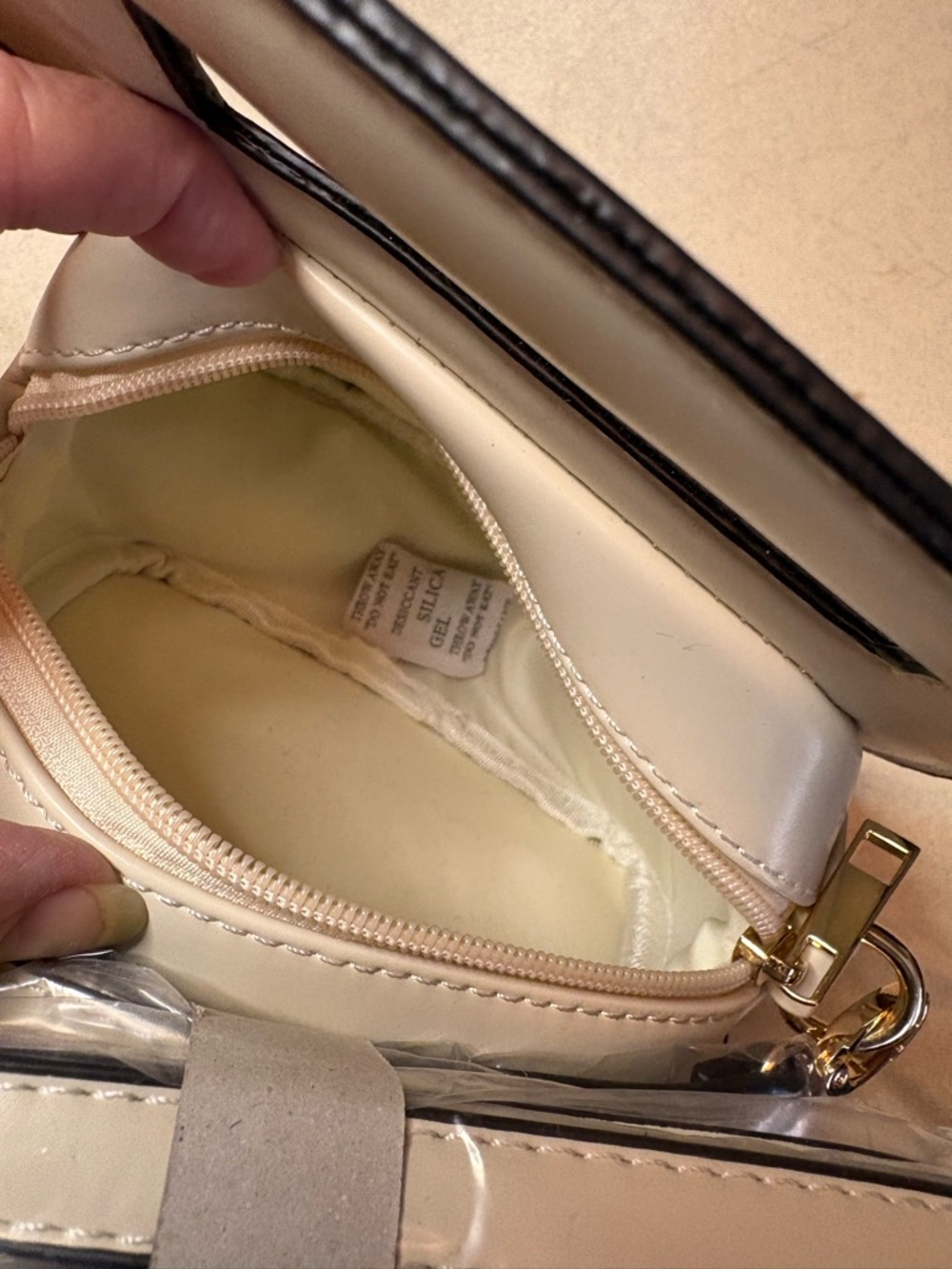 Novelty Cream Crossbody Phone Bag with Gold Accents - Picture 9 of 13